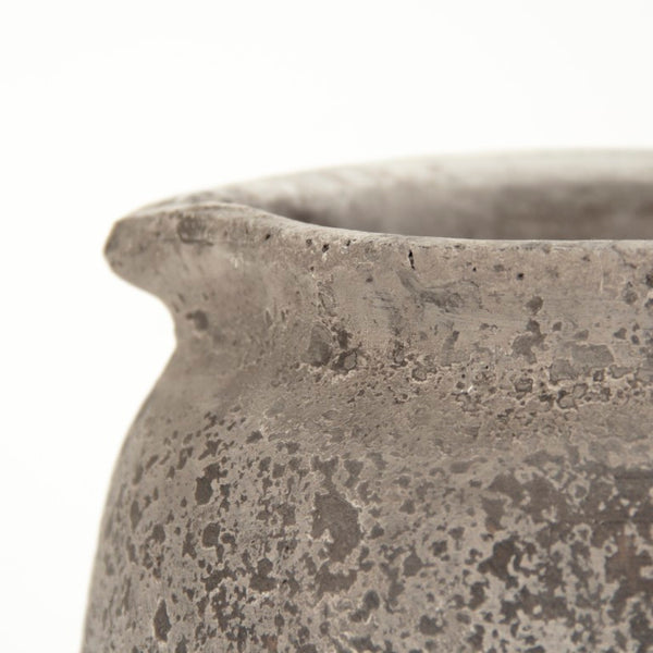 Zentique Distressed Grey Terracotta Vase with Weathered Matte Finish — Rustic Sculptural Accent for Shelves W10 x H9.5 x D11 8562L A344