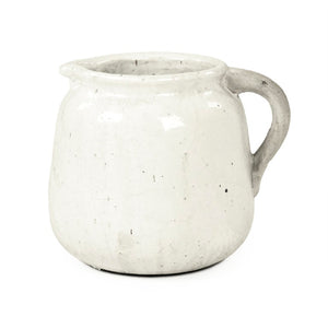 Zentique Distressed White Bowl with Handcrafted Stoneware Finish — Rustic Farmhouse Centerpiece for Serving W10 x H9.5 x D11 8562L A25A