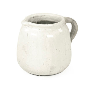 Zentique Distressed White Bowl with Handcrafted Stoneware Finish — Rustic Farmhouse Centerpiece for Serving W10 x H9.5 x D11 8562L A25A