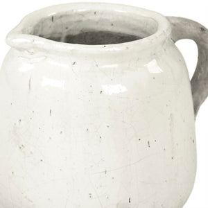 Zentique Distressed White Bowl with Handcrafted Stoneware Finish — Rustic Farmhouse Centerpiece for Serving W10 x H9.5 x D11 8562L A25A