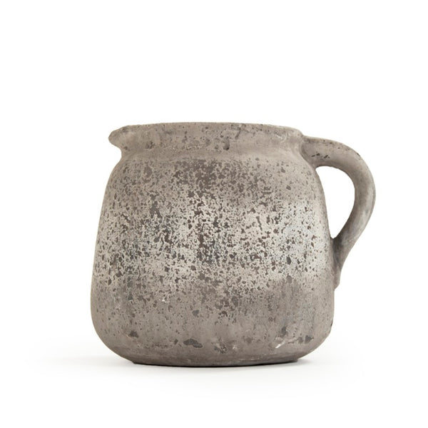 Zentique Distressed Grey Terracotta Vase with Weathered Matte Finish — Rustic Sculptural Accent for Shelves W10 x H9.5 x D11 8562L A344