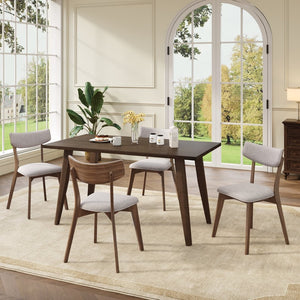English Elm Caleb Mid-century Upholstered Dining Chair Set of Four with Tapered Oak Legs Light Beige,Walnut N768P282333W