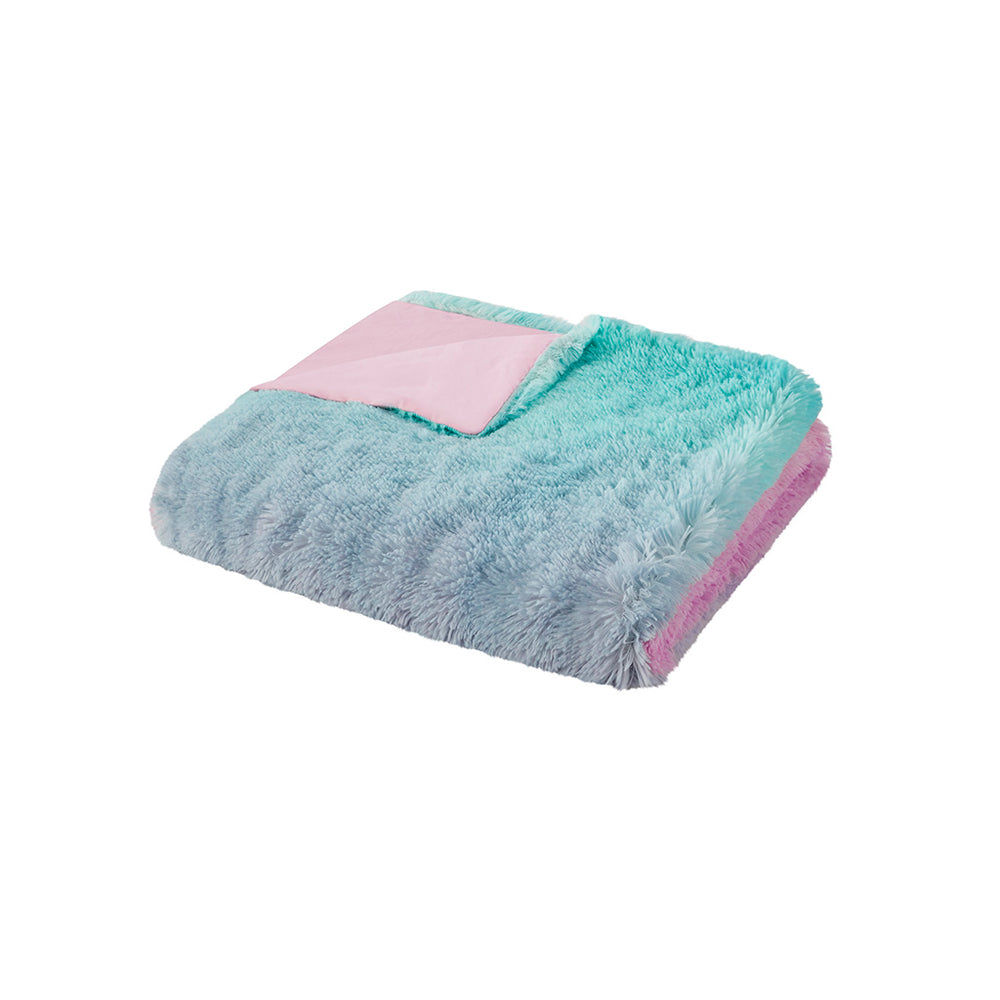JLA Home Mi Zone - Ombre Plush Shaggy Faux Fur Duvet Cover Set – Ombre Gradient Pink-Purple-Aqua, Cozy, OEKO-TEX Safe MZ12-0646