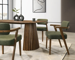 VIG Furniture Sacks Mid-Century Dining Table With Walnut Herringbone Veneer, Double Pedestal Seats 6, 78.75" VGMA-MIT-5451-WAL