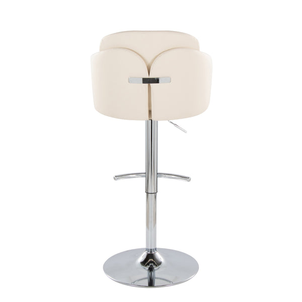 English Elm Dahlia Contemporary Adjustable Barstools In Chrome & Cream Faux Leather - Set Of 2 For Modern Spaces B202S00811