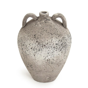 Zentique Distressed Grey Terracotta Vase with Weathered Matte Finish — Rustic Sculptural Accent for Shelves W11.5 x H15 x D11.5 8563L A344