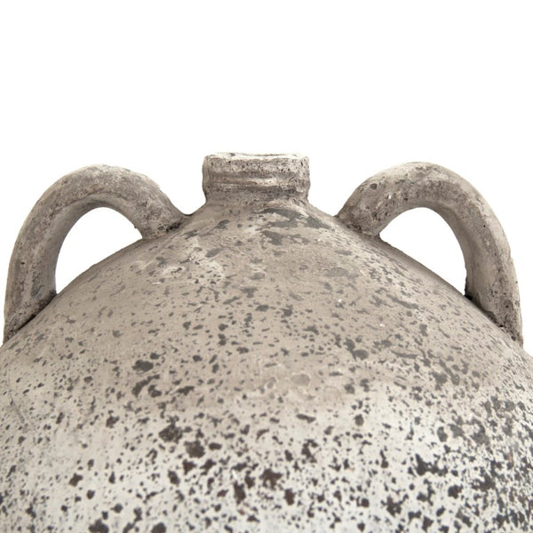 Zentique Distressed Grey Terracotta Vase with Weathered Matte Finish — Rustic Sculptural Accent for Shelves W11.5 x H15 x D11.5 8563L A344