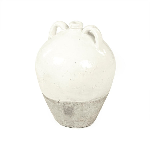 Zentique Distressed White Bowl with Handcrafted Stoneware Finish — Rustic Farmhouse Centerpiece for Serving W11.5 x H15 x D11.5 8563L A25A