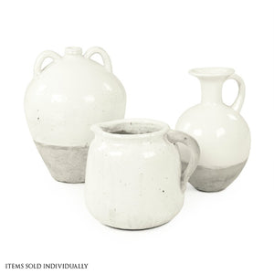 Zentique Distressed White Bowl with Handcrafted Stoneware Finish — Rustic Farmhouse Centerpiece for Serving W11.5 x H15 x D11.5 8563L A25A