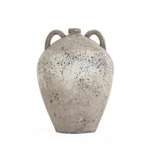 Zentique Distressed Grey Terracotta Vase with Weathered Matte Finish — Rustic Sculptural Accent for Shelves W11.5 x H15 x D11.5 8563L A344