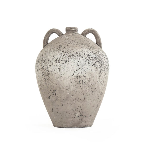 Zentique Distressed Grey Terracotta Vase with Weathered Matte Finish — Rustic Sculptural Accent for Shelves W11.5 x H15 x D11.5 8563L A344