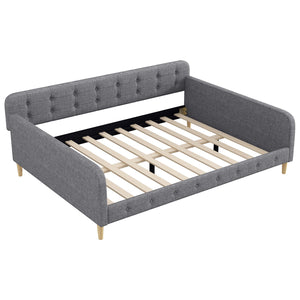 English Elm Queen Upholstered Daybed with Tufted High Sideboard, Linen Finish, Solid Wood Frame, 800lb Capacity Gray N7500001850E