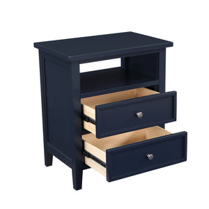 English Elm Weston Midnight Blue 2-Drawer Nightstand with Open Shelf, Solid Wood & MDF, Nickel Knobs, Durable Finish B050P376945
