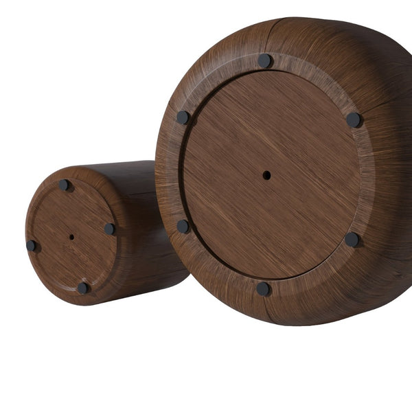 English Elm Round Mgo Drum Coffee Table Set Weatherproof Wood Grain Finish for Patio or Living Room Brown W757S00051