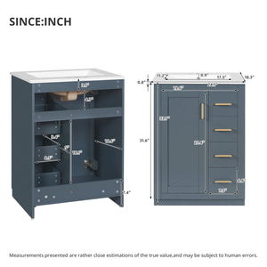 English Elm 24" Bathroom Vanity With Ceramic Sink - Stylish Blue Cabinet, Soft-Close Drawers & Modern Elegance N710P341038C