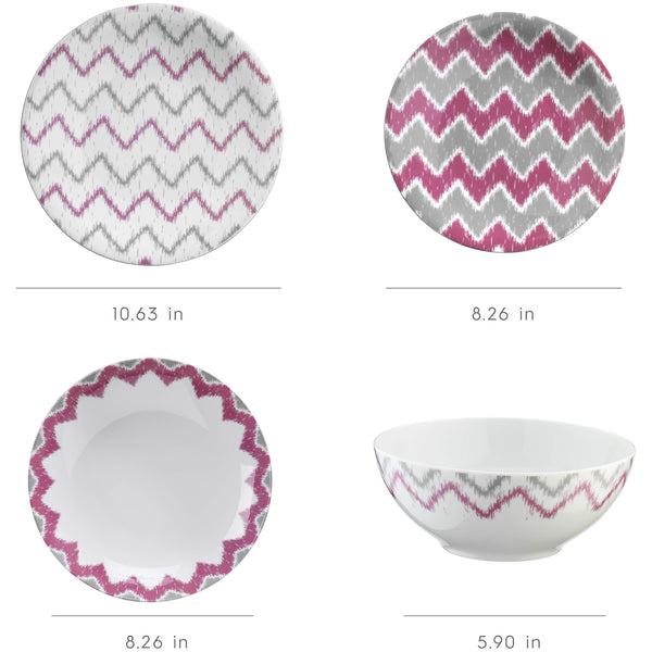 English Elm Zeugma 16-Piece Porcelain Dinnerware Set with Chevron Pattern, Microwave & Dishwasher Safe Durable Pink B029P333183
