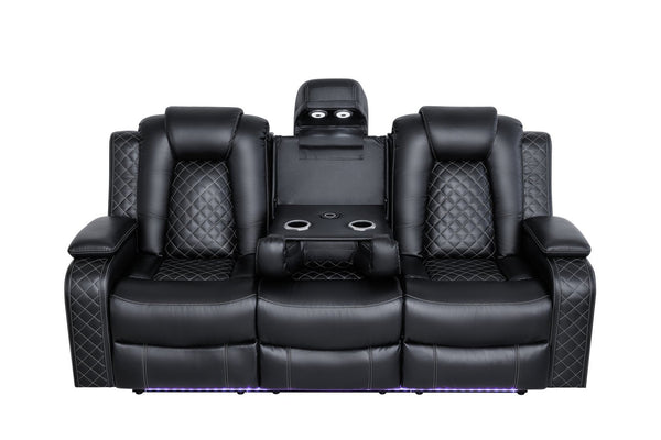 English Elm Leisureluxe Reclining Sofa Set with Led Lighting Wireless Charging and Storage Arms B2730S00015