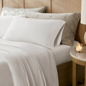 English Elm 4-piece Cal King Stretch Jersey Sheet Set Moisture Wicking Cooling Nylon Spandex Blend White B035P437415