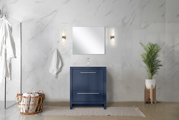 English Elm Navy Blue Bath Vanity With White Quartz Top & Brushed Nickel Faucet - Stylish Storage Solution! B2731P259291