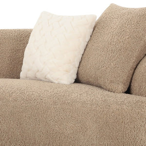 VIG Furniture Trevor Curved Tan Fabric Mini Sectional Sofa — Compact Modern Design, Seats 4, Foam Support, Toss Pillows VGOD-24DY220-TAN