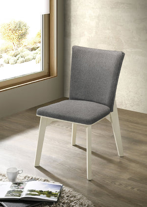 English Elm Grey Upholstered Dining Chair Set of 2 - Plush Gray Fabric, Distressed White Angular Base, Modern Comfort B011P298241