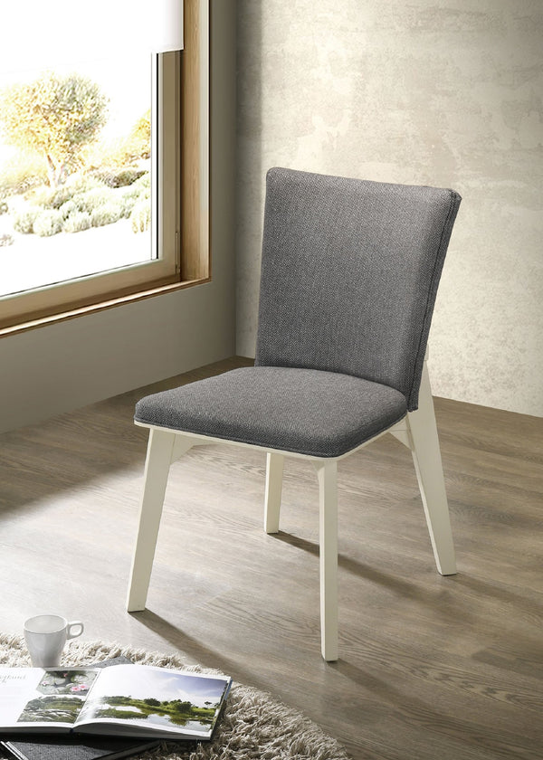 English Elm Grey Upholstered Dining Chair Set of 2 - Plush Gray Fabric, Distressed White Angular Base, Modern Comfort B011P298241