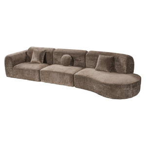 English Elm 140" Curved Sectional Sofa Plush Lamb Wool Upholstery 3 Piece Modular Living Room Set Brown N767P384981R
