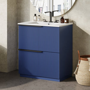 English Elm Christopher Knight Home® - 30" Freestanding Bathroom Vanity With Ceramic Sink, Soft-Close Drawers & Elegant Fluted Design In Blue N817P288915B