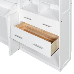 English Elm Full Size Murphy Wall Bed with Wardrobe Drawers Shelving for Studio Apartments LP000383AAK