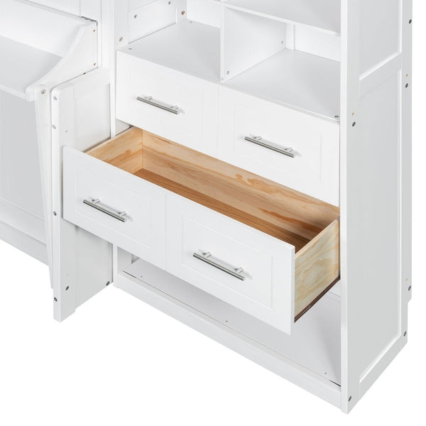 English Elm Full Size Murphy Wall Bed with Wardrobe Drawers Shelving for Studio Apartments LP000383AAK