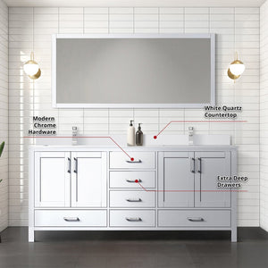 English Elm White Double Bath Vanity Set: 72” Quartz Top, Chrome Faucets, And 70” Matching Mirror For Stylish Spaces B2731S00999-GIGA