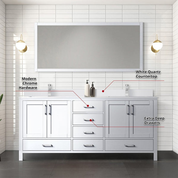 English Elm White Double Bath Vanity Set: 72” Quartz Top, Chrome Faucets, And 70” Matching Mirror For Stylish Spaces B2731S00999-GIGA