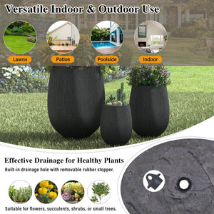 English Elm U_style Egg Shaped Mgo Stone Look Planters Set of 3 Sculptural Pots for Patio Garden N711P406659B