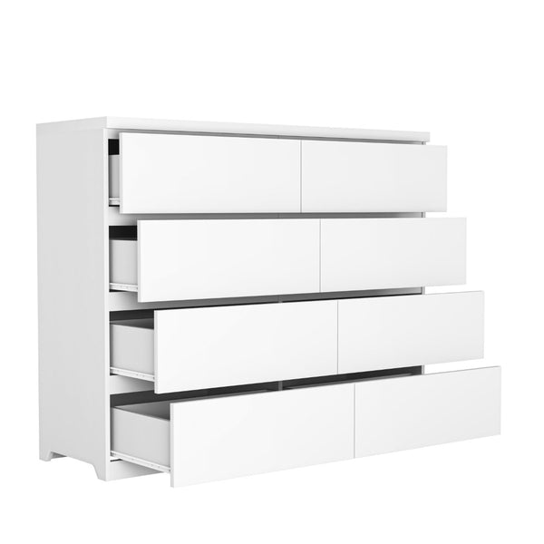 English Elm 8 Drawer Tall Chest Slim Particleboard Build Smooth Gliding Storage for Bedroom Closet White W409S00030