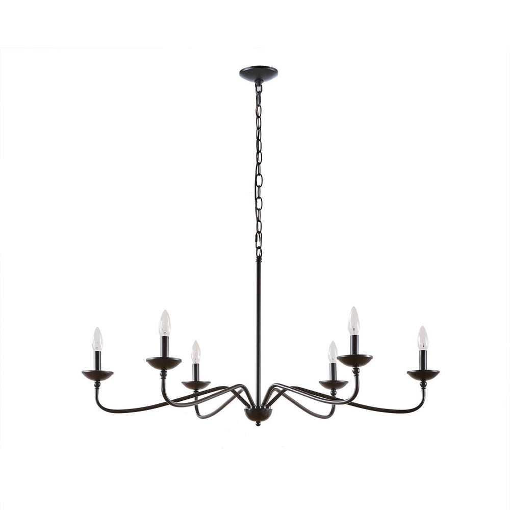 JLA Home INK+IVY - 6-Light Matte Black Farmhouse Chandelier — Ink+Ivy Brighton 6-Bulb Exposed Bulb Fixture, Dimmable Elegance MP150-0194