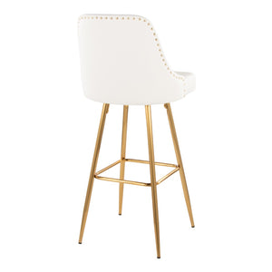 English Elm Fixed-height Barstools with Gold Nailhead Trim White Faux Leather Frame Set of 2 B202S01949