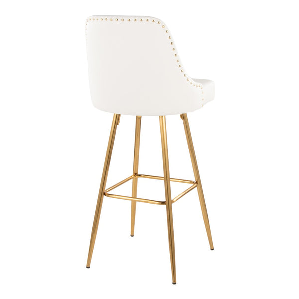 English Elm Fixed-height Barstools with Gold Nailhead Trim White Faux Leather Frame Set of 2 B202S01949