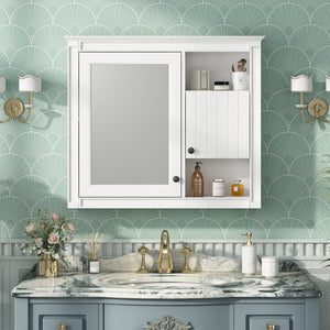 English Elm 32'' Modern Medicine Cabinet with Mirror, Wall-Mounted 3-Shelf Bathroom Storage, White MDF Finish N710P252505K