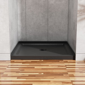 English Elm Goodyo Slate Black 36"x36" Anti-Slip Shower Base 3.5" Single Threshold Center Drain Durable Slip-Resistant D163111781