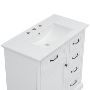 English Elm Christopher Knight Home® - 36" Bathroom Vanity with Ceramic Sink, Soft-Close Doors, 4 Drawers & Ample Storage, Freestanding White N759P223021K