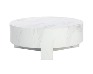 Sunpan Mirella Coffee Table - Modern Circular Design in Sealed Concrete with White Marble Finish & Unique Veining
