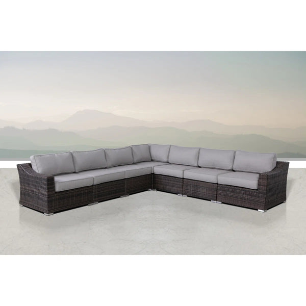 English Elm Fully Assembled 7-Piece Rattan Outdoor Sectional Set With Cushions - Stylish, Durable & Modular Design B120S00184