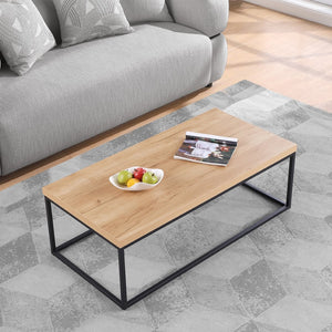 English Elm 47" Faux Stone Slab Coffee Table with Powder-coated Steel Frame for Modern Loft Living Oak W3151P400581