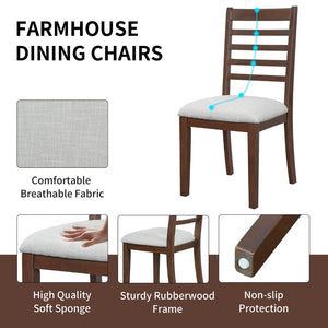English Elm 2-piece Farmhouse Ladder Back Dining Chair Set Rubberwood Frame Upholstered Seat Kitchen Beige,Walnut N752P436724D