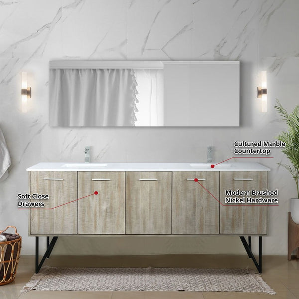 English Elm Rustic Acacia Double Bath Vanity With Cultured Marble Top, Brushed Nickel Faucet & 70" Mirror B2731S01790-GIGA