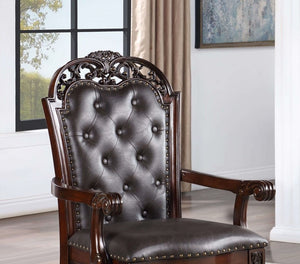 English Elm Traditional Tufted Side Chairs Set of 2 in Cherry Finish with Nailhead Trim, Carved Baroque Legs, Espresso Upholstery Brown 48 L x 24 W x 17 H B011P197301