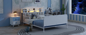 English Elm Full Solid Wood Kids Platform Bed with Guardrail, Low-Profile Durable Pine & MDF, 350LB Capacity White 58.27 L x 16.93 W x 9.65 H W2593P337441