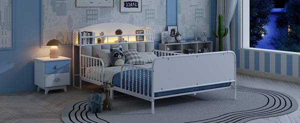 English Elm Full Solid Wood Kids Platform Bed with Guardrail, Low-Profile Durable Pine & MDF, 350LB Capacity White 58.27 L x 16.93 W x 9.65 H W2593P337441