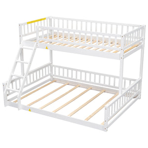 English Elm Twin Twin XL over Queen bunk bed with ladder and guardrails, sturdy pine MDF frame for small rooms White GX000464AAK