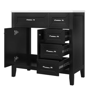 English Elm 36" Modern Bathroom Vanity With Sink Combo, Sleek Black Cabinet, Durable Storage & Stylish Design N725P246491B